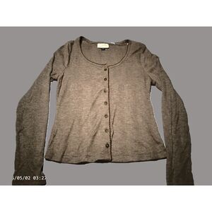 Universal Thread Women's Ribbed Button Front Long Sleeve Top Brown Sz Small